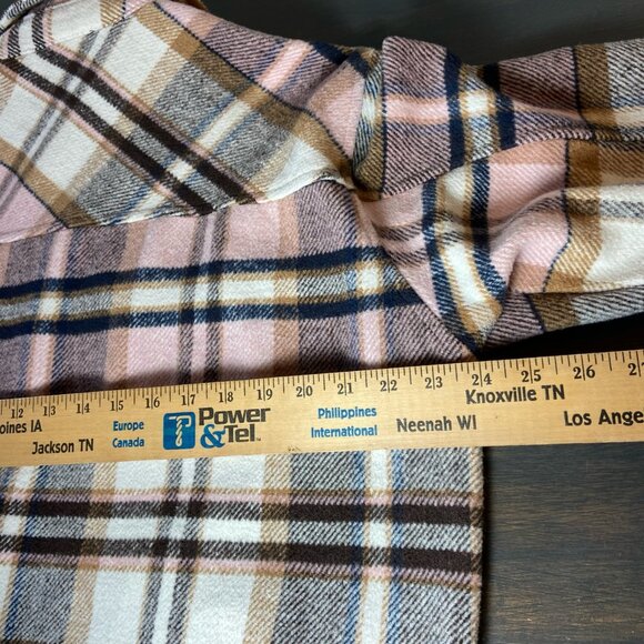 Plaid Shacket Jacket Pink Tan Button Front Women’s Large - Picture 8 of 9